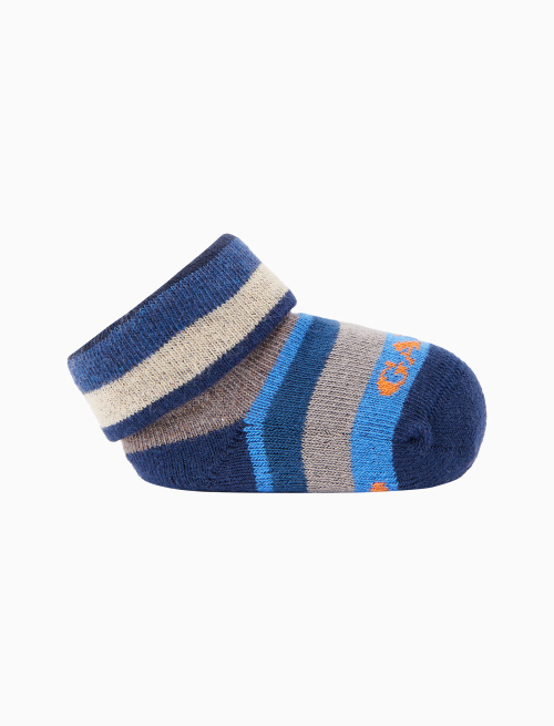 Kids' blue cotton booties with multicoloured stripes | Gallo 1927 - Official Online Shop