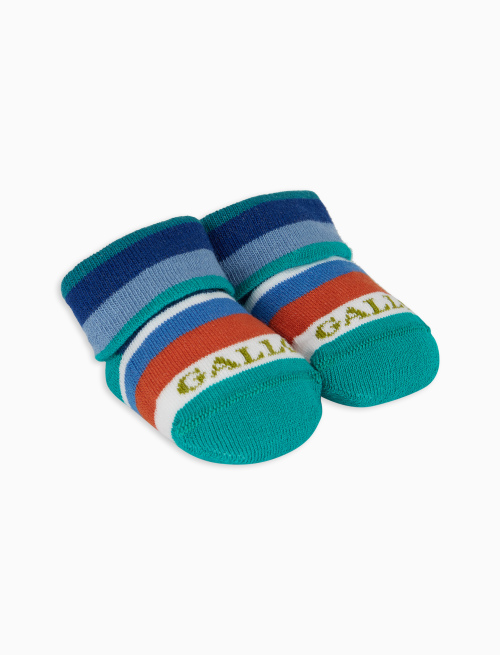 Kids' sea green cotton booties with multicoloured stripes - Kid | Gallo 1927 - Official Online Shop