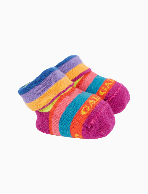 Kid's fuchsia cotton booty socks with multicoloured stripes - Booties | Gallo 1927 - Official Online Shop