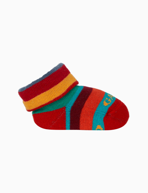 Kids' red cotton booty socks with multicoloured stripes - Multicolor | Gallo 1927 - Official Online Shop