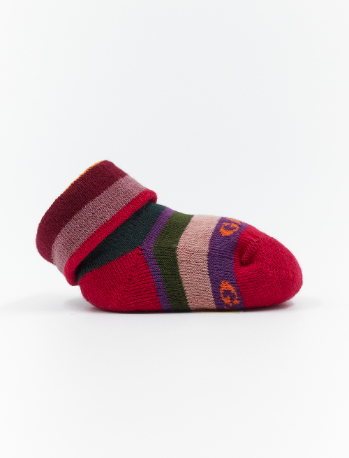 Kids' carmine red cotton booties with multicoloured stripes | Gallo 1927 - Official Online Shop