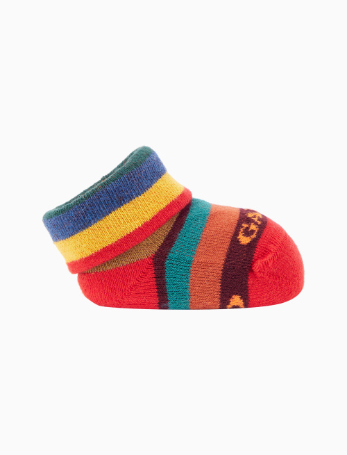 Kids' red cotton booties with multicoloured stripes | Gallo 1927 - Official Online Shop