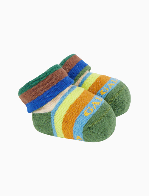 Kid's green cotton booty socks with multicoloured stripes - Booties | Gallo 1927 - Official Online Shop
