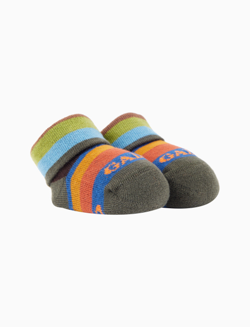 Kids' green cotton booties with multicoloured stripes - Black Friday Kids | Gallo 1927 - Official Online Shop