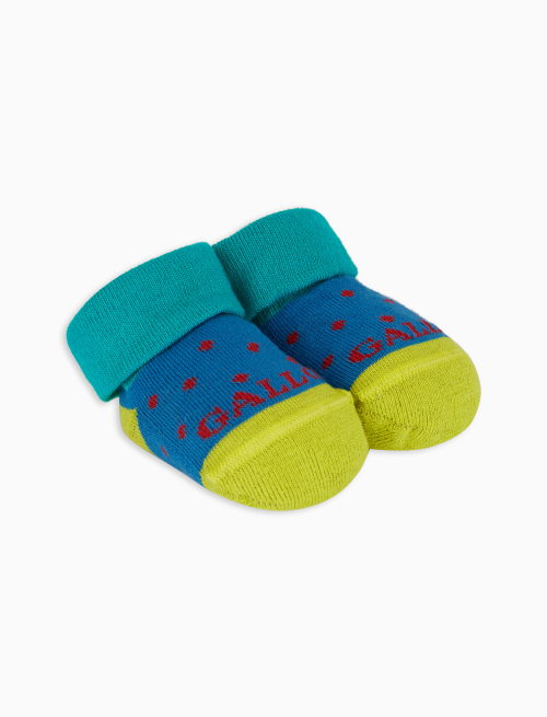 Kids' aegean blue cotton booties with polka dots - Polka Dot Gallo | Gallo 1927 - Official Online Shop