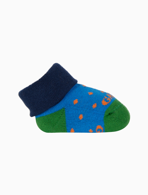 Kids' light blue cotton booty socks with polka dot pattern - Booties | Gallo 1927 - Official Online Shop