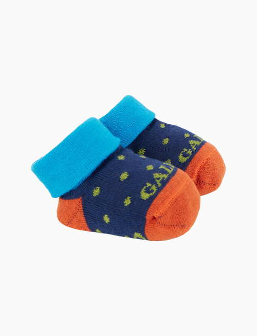 Kid's blue cotton booty socks with polka dot pattern - Booties | Gallo 1927 - Official Online Shop