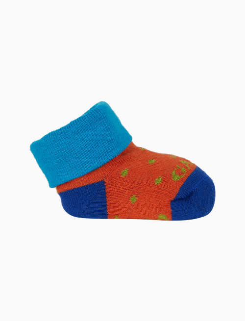 Kids' orange cotton booty socks with polka dot pattern - Booties | Gallo 1927 - Official Online Shop