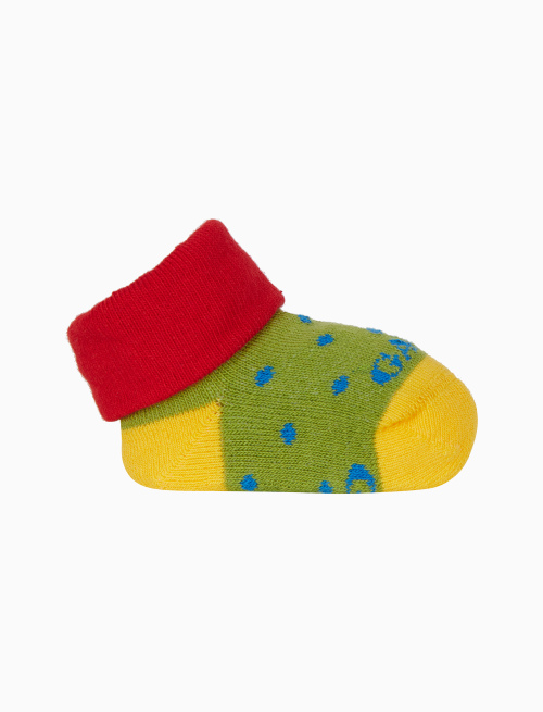 Kids' green cotton booty socks with polka dot pattern - Booties | Gallo 1927 - Official Online Shop