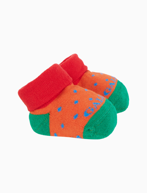 Kid's orange cotton booty socks with polka dot pattern - Booties | Gallo 1927 - Official Online Shop