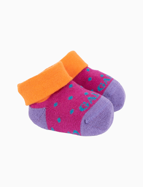 Kid's fucsia cotton booty socks with polka dot pattern - Booties | Gallo 1927 - Official Online Shop