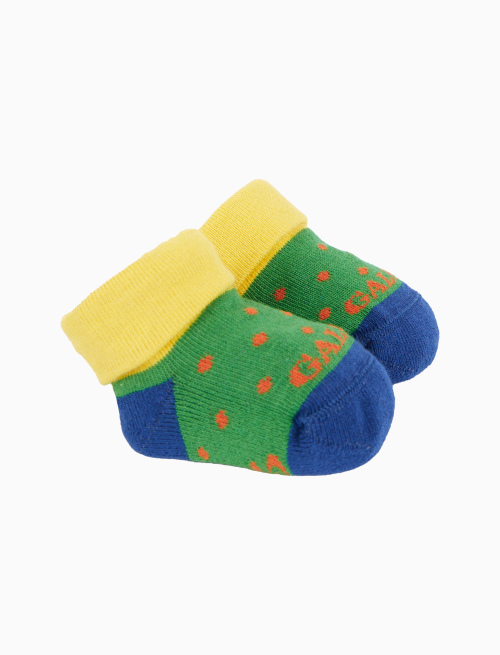 Kid's green cotton booty socks with polka dot pattern - Booties | Gallo 1927 - Official Online Shop