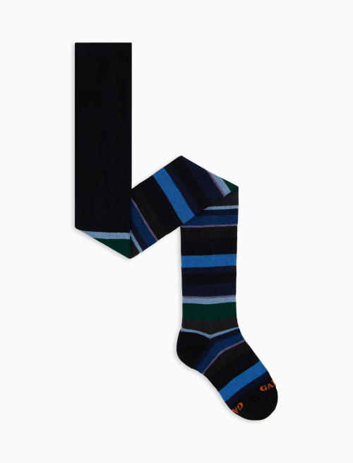 Kids' blue cotton tights with multicoloured stripes - Tights | Gallo 1927 - Official Online Shop