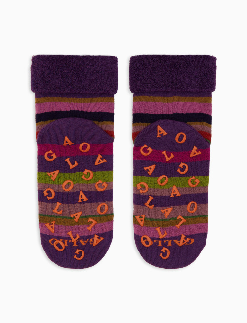 Kids' non-slip purple cotton socks with multicoloured stripes - Black Friday Kids | Gallo 1927 - Official Online Shop