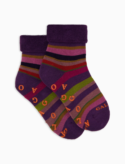 Kids' non-slip purple cotton socks with multicoloured stripes - Black Friday Kids | Gallo 1927 - Official Online Shop