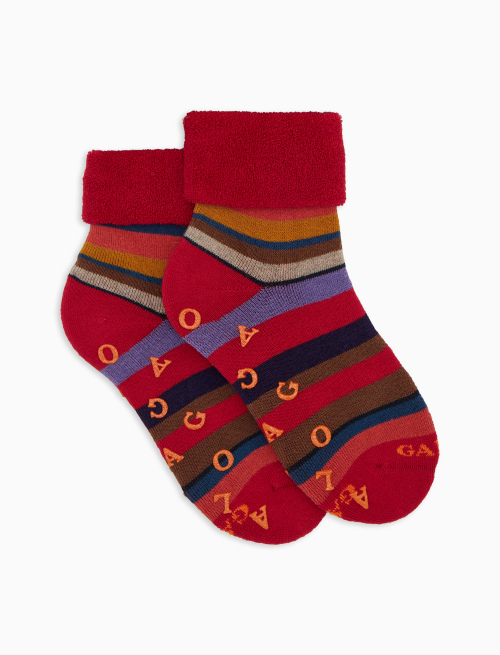 Kids' non-slip red cotton socks with multicoloured stripes - Socks | Gallo 1927 - Official Online Shop