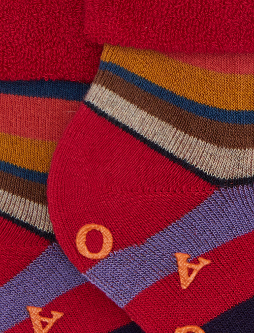 Kids' non-slip red cotton socks with multicoloured stripes - Socks | Gallo 1927 - Official Online Shop