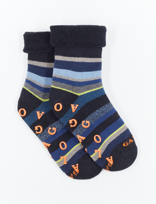 Kids' non-slip blue cotton socks with multicoloured stripes - Kid | Gallo 1927 - Official Online Shop