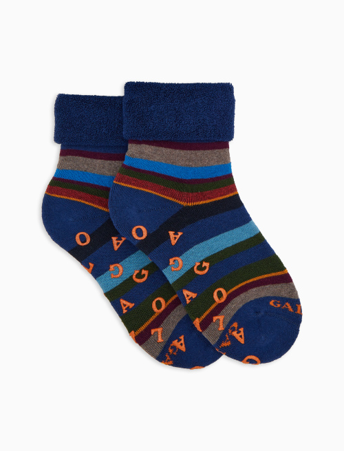 Kids' non-slip blue cotton socks with multicoloured stripes - Socks | Gallo 1927 - Official Online Shop