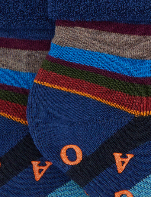 Kids' non-slip blue cotton socks with multicoloured stripes - Socks | Gallo 1927 - Official Online Shop