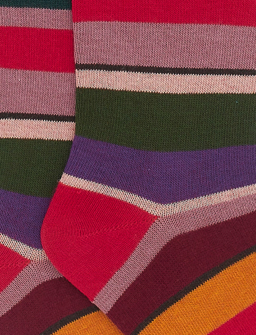 Kids' long carmine red cotton socks with multicoloured stripes - Socks | Gallo 1927 - Official Online Shop
