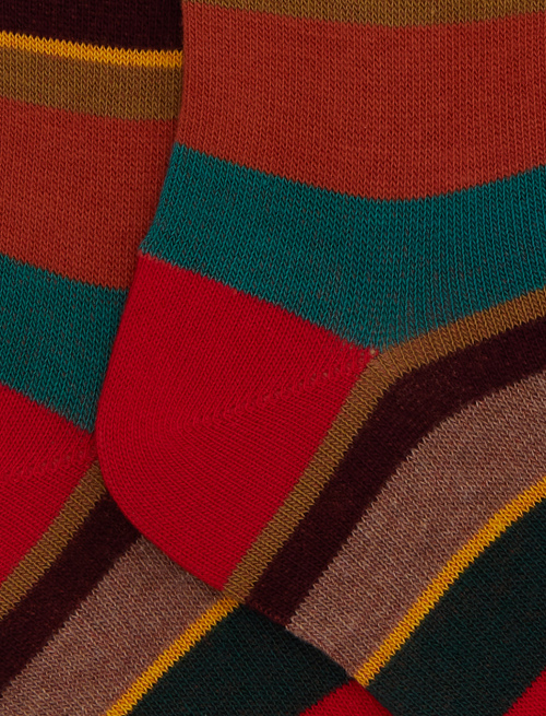 Kids' long red cotton socks with multicoloured stripes - Socks | Gallo 1927 - Official Online Shop