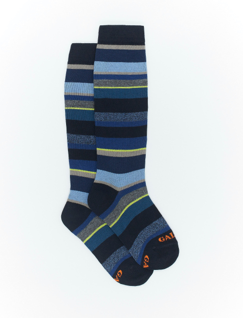 Kids' long blue cotton socks with multicoloured stripes - Black Friday Kids | Gallo 1927 - Official Online Shop