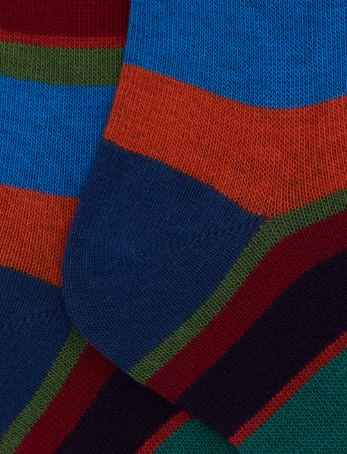 Kids' long blue cotton socks with multicoloured stripes - Socks | Gallo 1927 - Official Online Shop