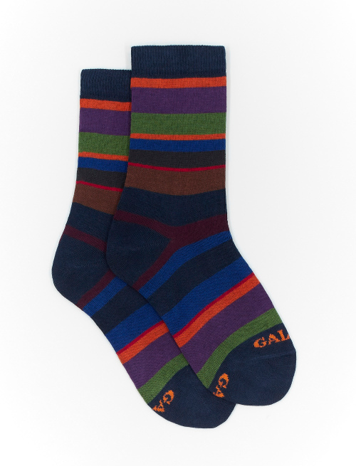 Kids' short royal blue cotton socks with multicoloured stripes - Multicolor | Gallo 1927 - Official Online Shop
