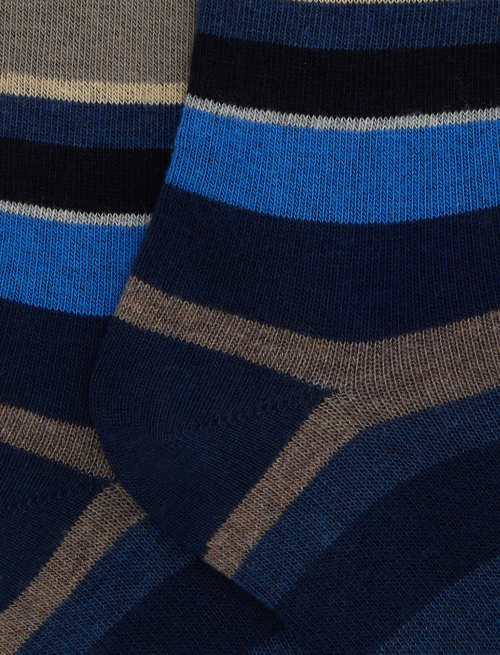 Kids' short blue cotton socks with multicoloured stripes - Socks | Gallo 1927 - Official Online Shop