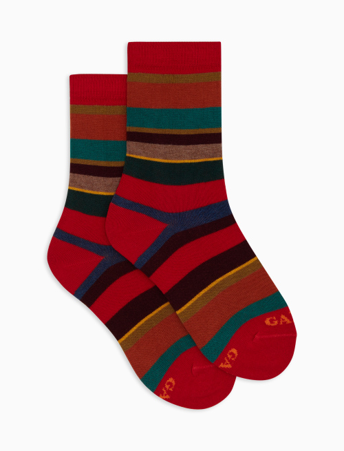 Kids' short red cotton socks with multicoloured stripes - Black Friday Kids | Gallo 1927 - Official Online Shop