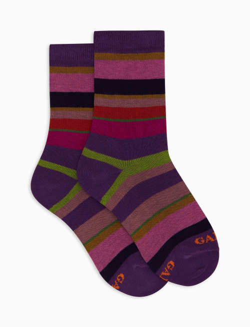 Kids' short purple cotton socks with multicoloured stripes - Black Friday Kids | Gallo 1927 - Official Online Shop
