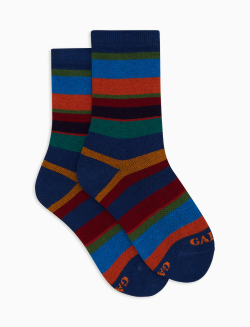 Kids' short blue cotton socks with multicoloured stripes - Black Friday Kids | Gallo 1927 - Official Online Shop