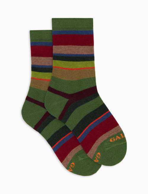 Kids' short green cotton socks with multicoloured stripes - Kid | Gallo 1927 - Official Online Shop