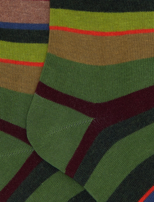 Kids' short green cotton socks with multicoloured stripes - Kid | Gallo 1927 - Official Online Shop
