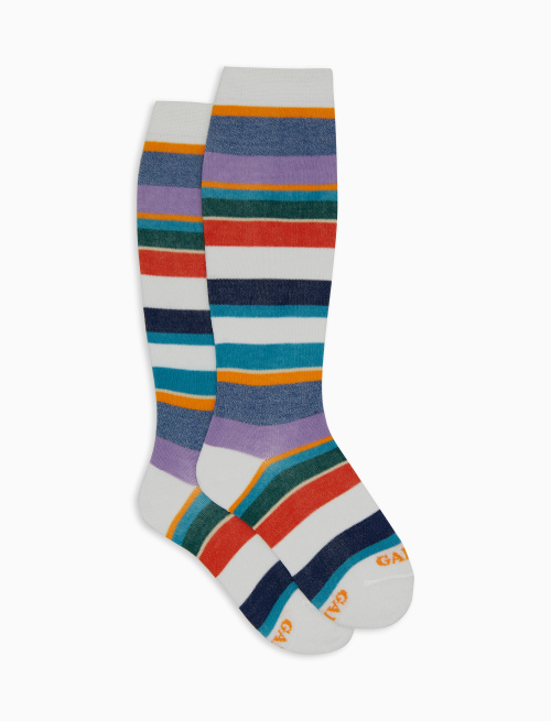 Kids' long white cotton socks with multicoloured stripes - Socks | Gallo 1927 - Official Online Shop