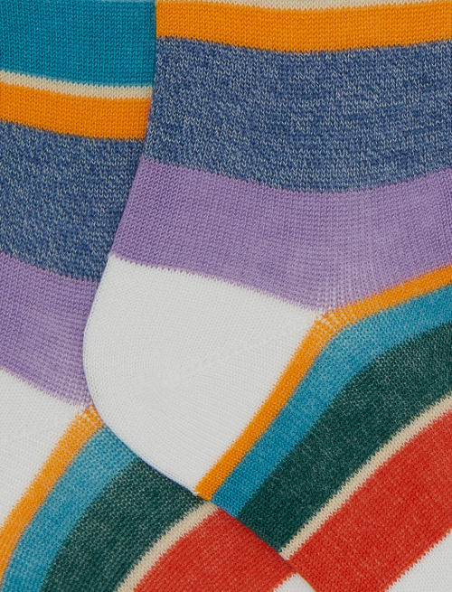 Kids' long white cotton socks with multicoloured stripes - Socks | Gallo 1927 - Official Online Shop