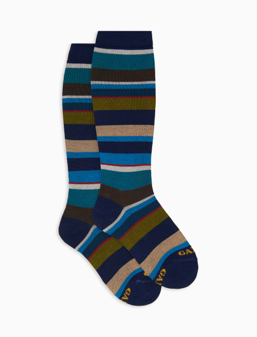 Calze lunghe bambino cotone righe multicolor blu | Gallo 1927 - Official Online Shop