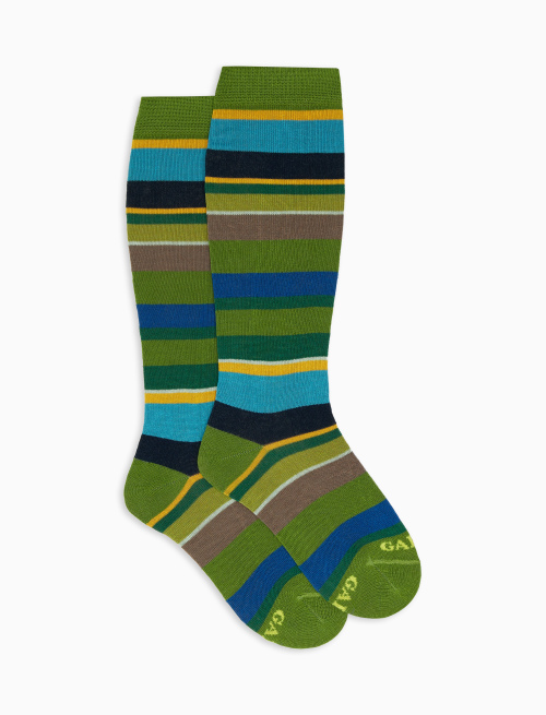 Kids' long cactus light cotton socks with multicoloured stripes - Socks | Gallo 1927 - Official Online Shop