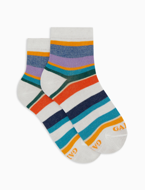Kids' super short white cotton socks with multicoloured stripes - Socks | Gallo 1927 - Official Online Shop