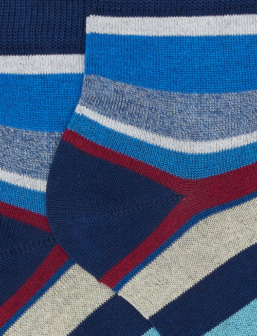 Kids' super short blue royal light cotton socks with multicoloured stripes - Sales | Gallo 1927 - Official Online Shop