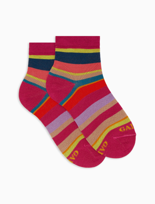 Calze cortissime bambino cotone righe multicolor fucsia - Bambino | Gallo 1927 - Official Online Shop