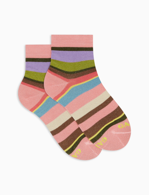 Kids' super short geranium light cotton socks with multicoloured stripes - Socks | Gallo 1927 - Official Online Shop