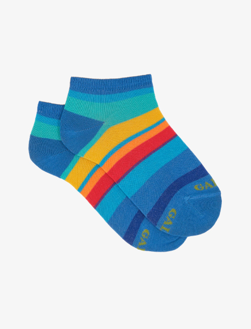 Kids' Aegean blue light cotton ankle socks with multicoloured stripes - Past Season 36 | Gallo 1927 - Official Online Shop