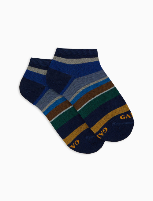Kids' blue cotton ankle socks with multicoloured stripes - Multicolor | Gallo 1927 - Official Online Shop