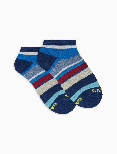 Kids' blue royal light cotton ankle socks with multicoloured stripes - Socks | Gallo 1927 - Official Online Shop
