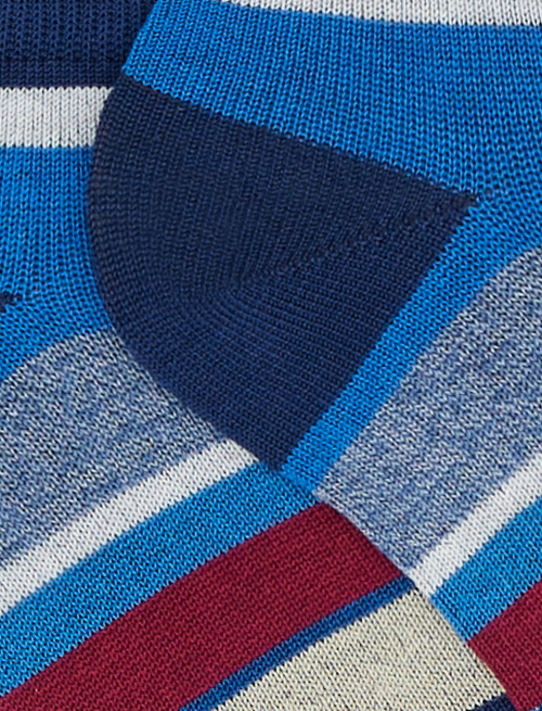 Kids' blue royal light cotton ankle socks with multicoloured stripes - Sales | Gallo 1927 - Official Online Shop