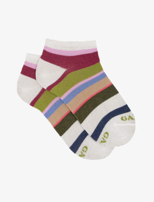 Kids' white light cotton ankle socks with multicoloured stripes - Past Season 36 | Gallo 1927 - Official Online Shop