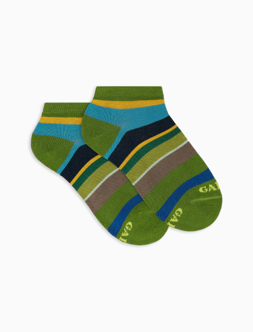 Kids' cactus light cotton ankle socks with multicoloured stripes - Invisible | Gallo 1927 - Official Online Shop