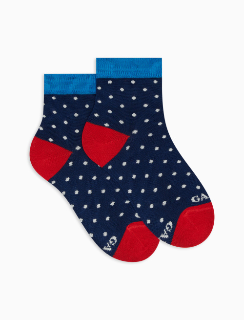 Kids' super short blue royal light cotton socks with polka dots - Socks | Gallo 1927 - Official Online Shop
